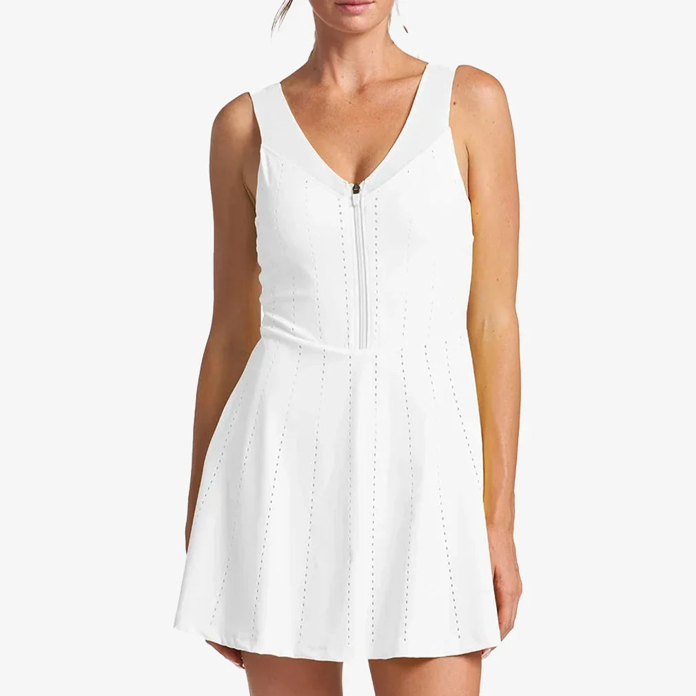 Women`s Endure Perforated Zip Tennis Dress White THRIVE SOCIETE XS White