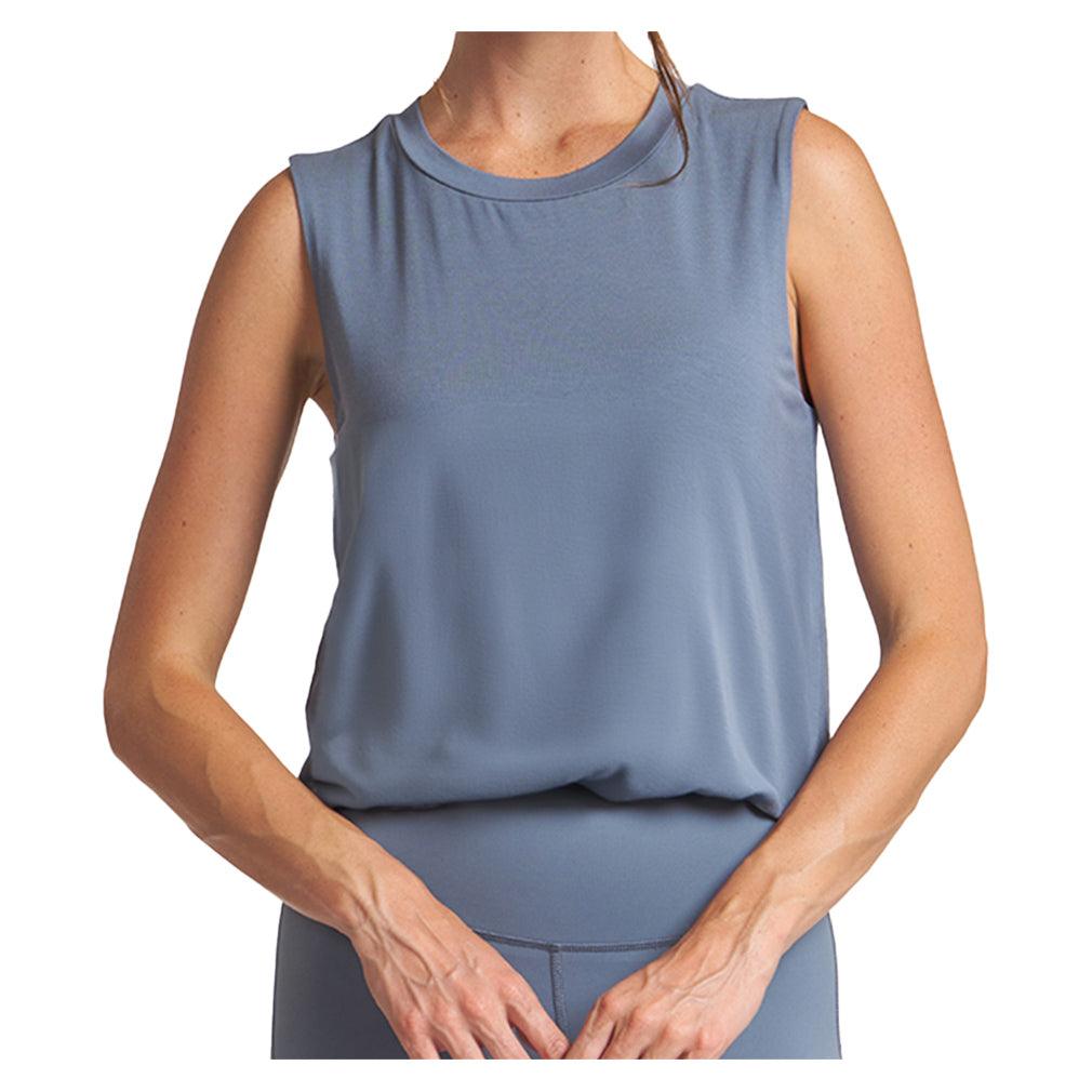 Women`s Bubble Hem Muscle Tennis Tank Indigo THRIVE SOCIETE XL Blue
