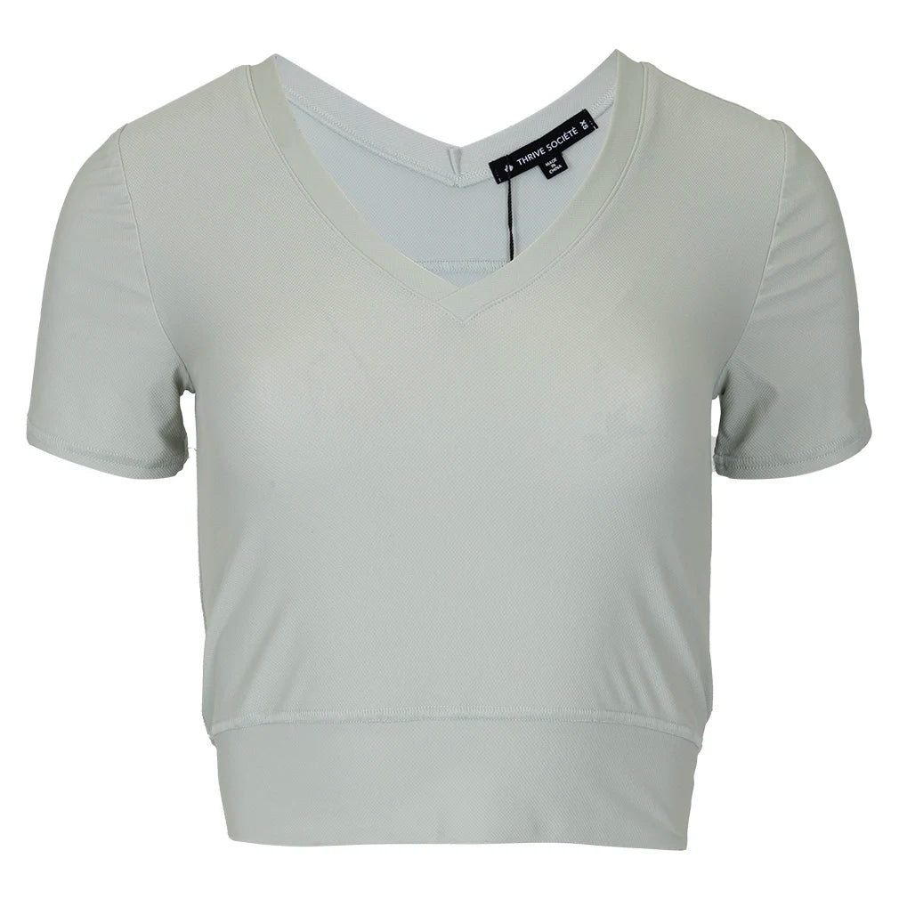 Women`s Double-V Crop Tennis Top THRIVE SOCIETE XS MERINGUE