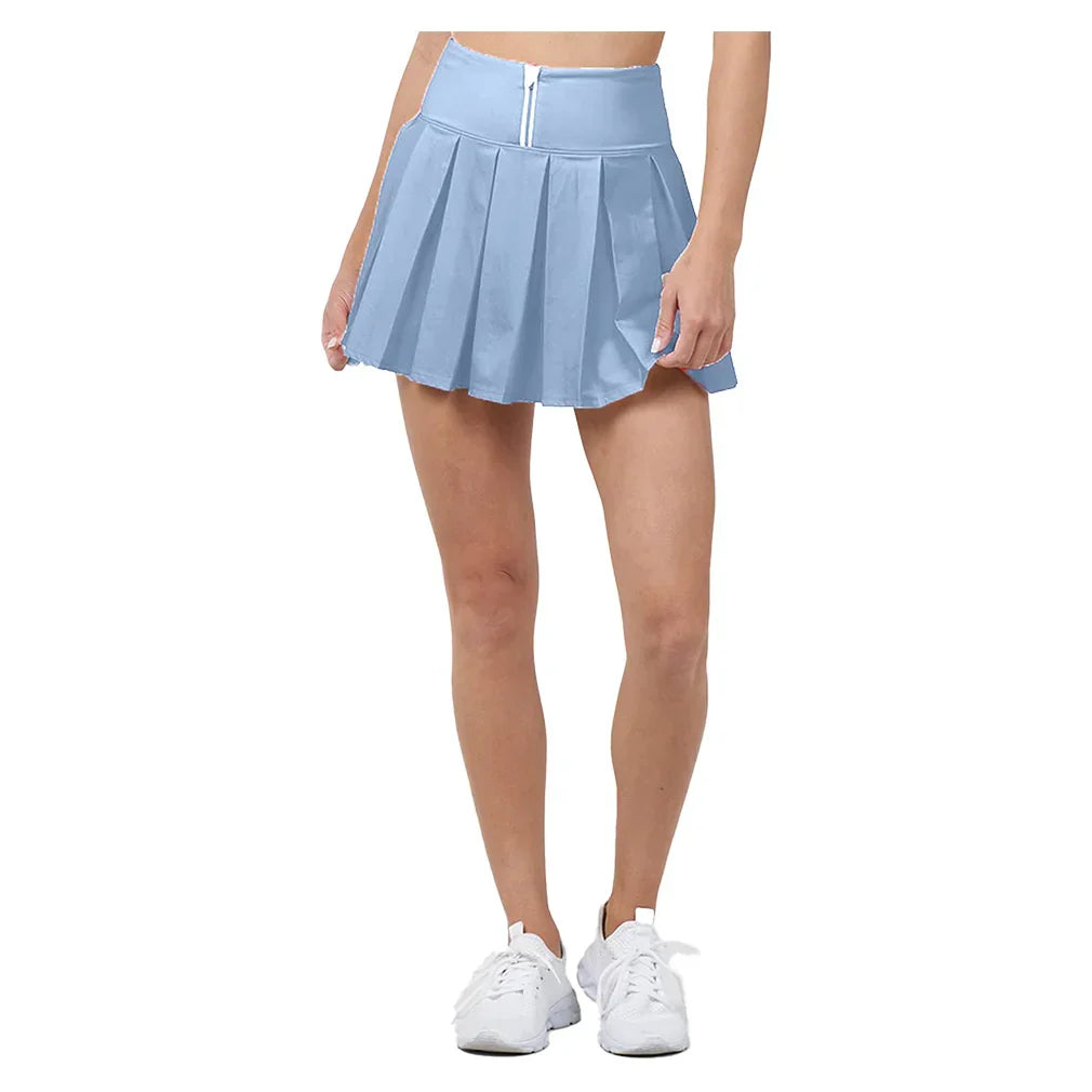 Women`s Piped Pleated Tennis Skort Bay Blue and White THRIVE SOCIETE