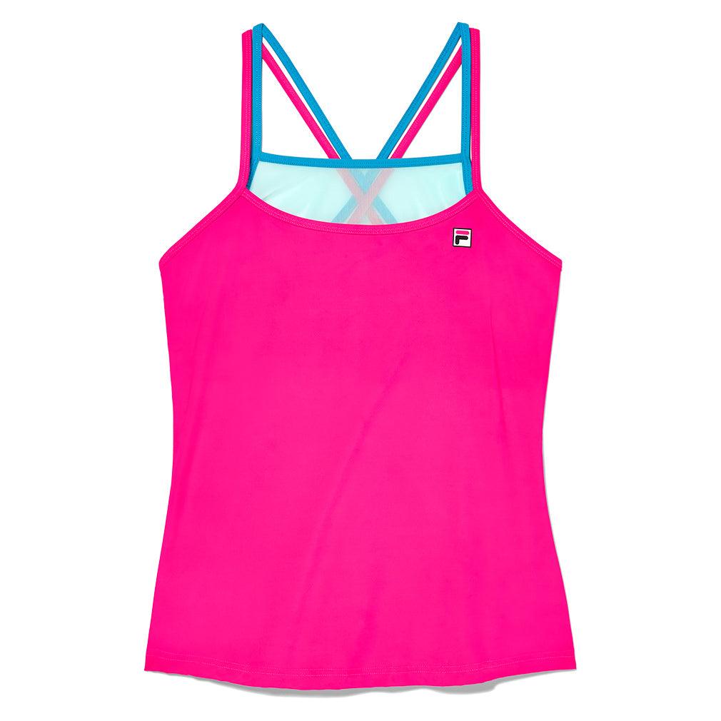 Women`s Tie Breaker Strappy Cami Tennis Tank Pink Glo and Blue Radiance WOMENS APPAREL FILA XL Pink