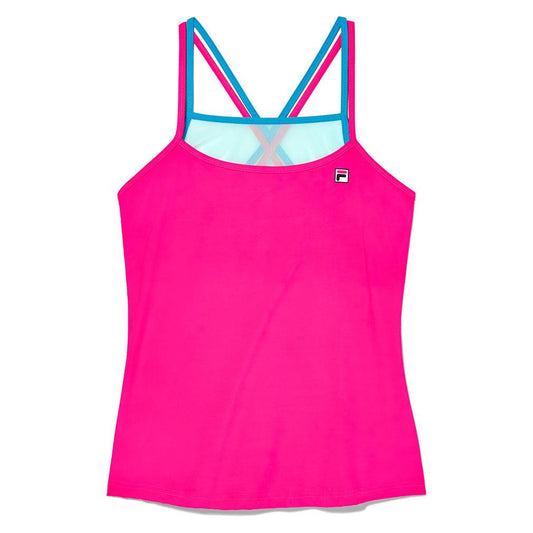 Women`s Tie Breaker Strappy Cami Tennis Tank Pink Glo and Blue Radiance WOMENS APPAREL FILA XL Pink