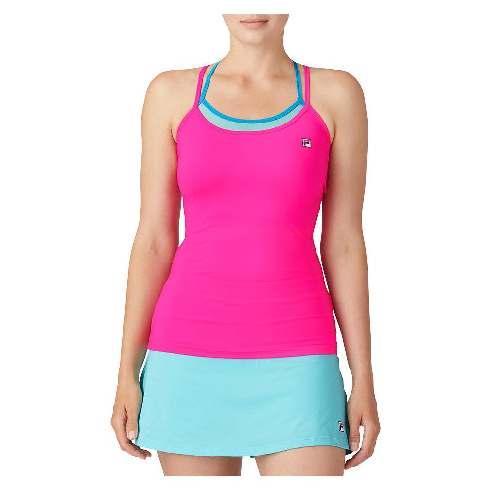 Women`s Tie Breaker Strappy Cami Tennis Tank Pink Glo and Blue Radiance WOMENS APPAREL FILA