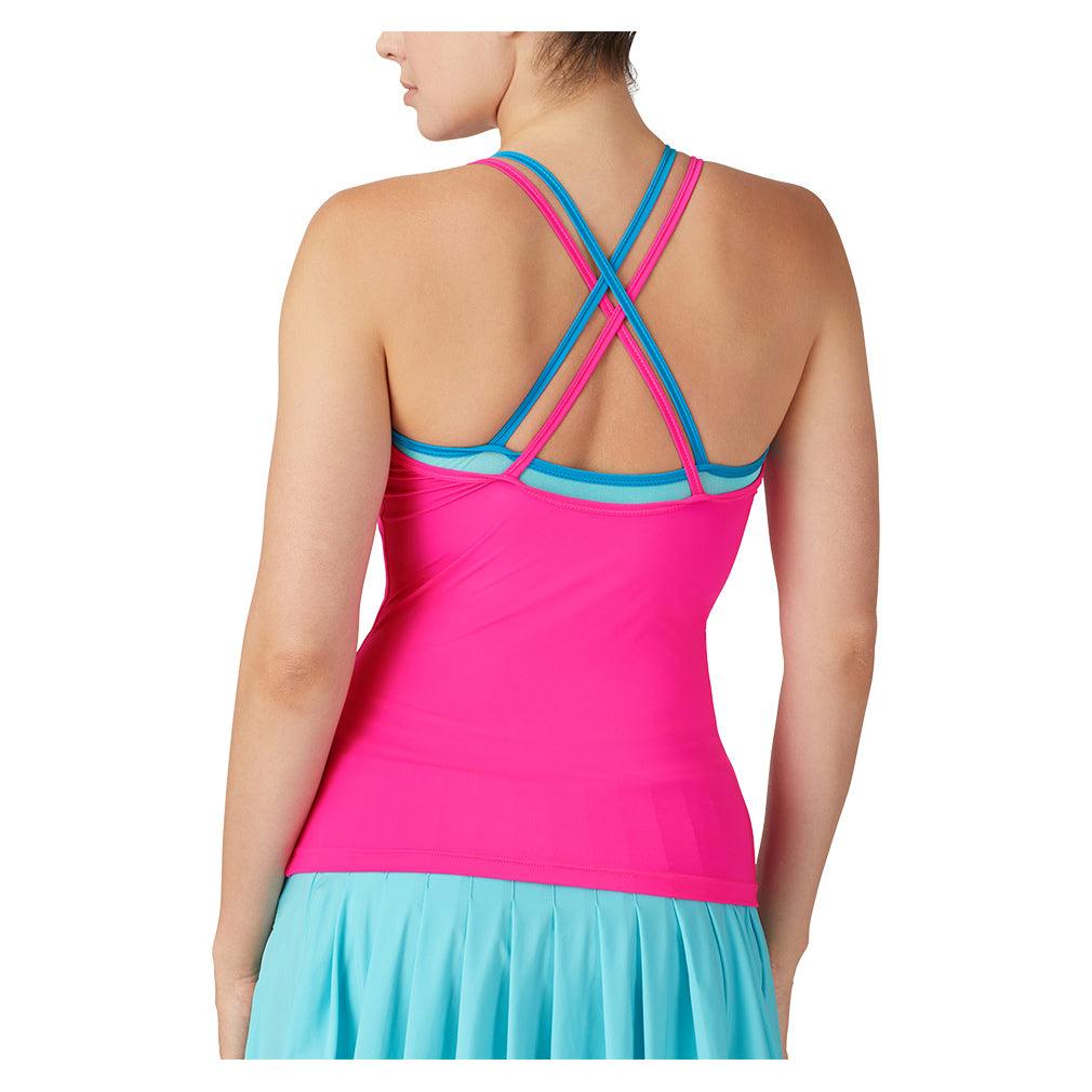 Women`s Tie Breaker Strappy Cami Tennis Tank Pink Glo and Blue Radiance WOMENS APPAREL FILA
