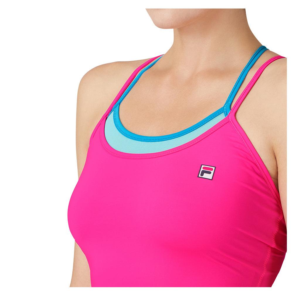 Women`s Tie Breaker Strappy Cami Tennis Tank Pink Glo and Blue Radiance WOMENS APPAREL FILA