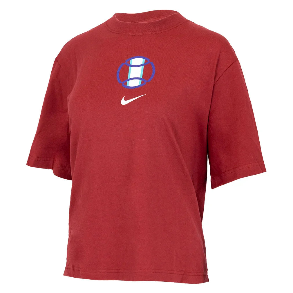 Women`s Paris Cotton Short Sleeve Boxy Tennis Top NIKE XS 69W_TREAM_CRIMSON