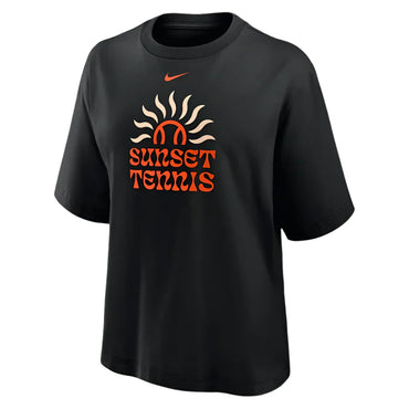 Women`s Cotton Short Sleeve Boxy Tennis Tee NIKE XS 00A_BLACK