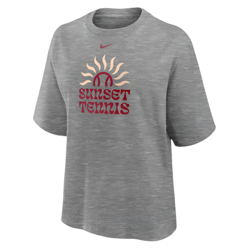 Women`s Cotton Short Sleeve Boxy Tennis Tee NIKE XS 06G_DARK_HEATHER