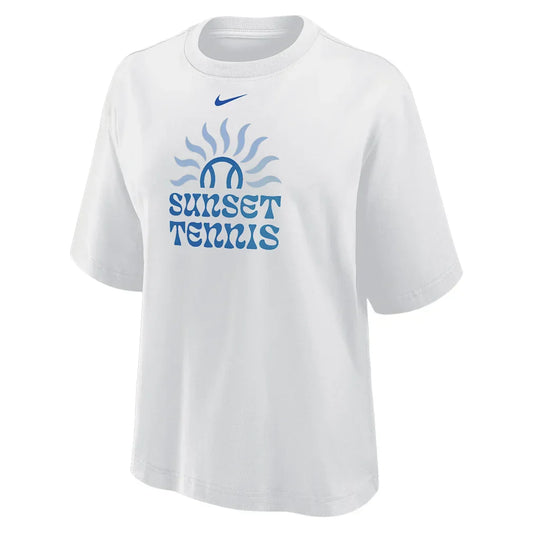 Women`s Cotton Short Sleeve Boxy Tennis Tee NIKE XS 10A_WHITE