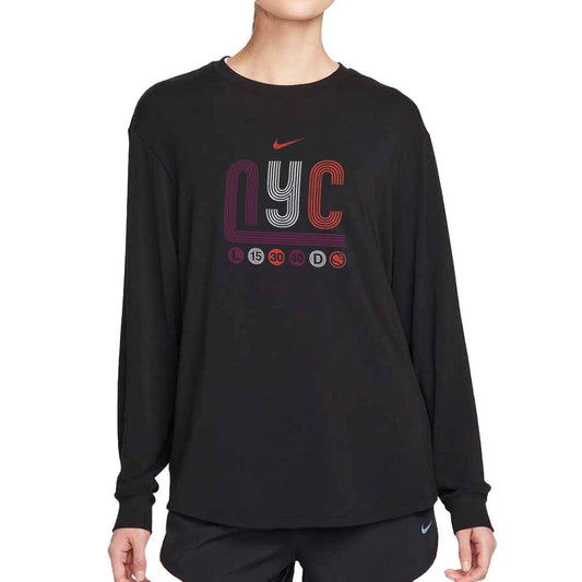 Women`s Boxy Long Sleeve Tennis Tee Black NIKE XS