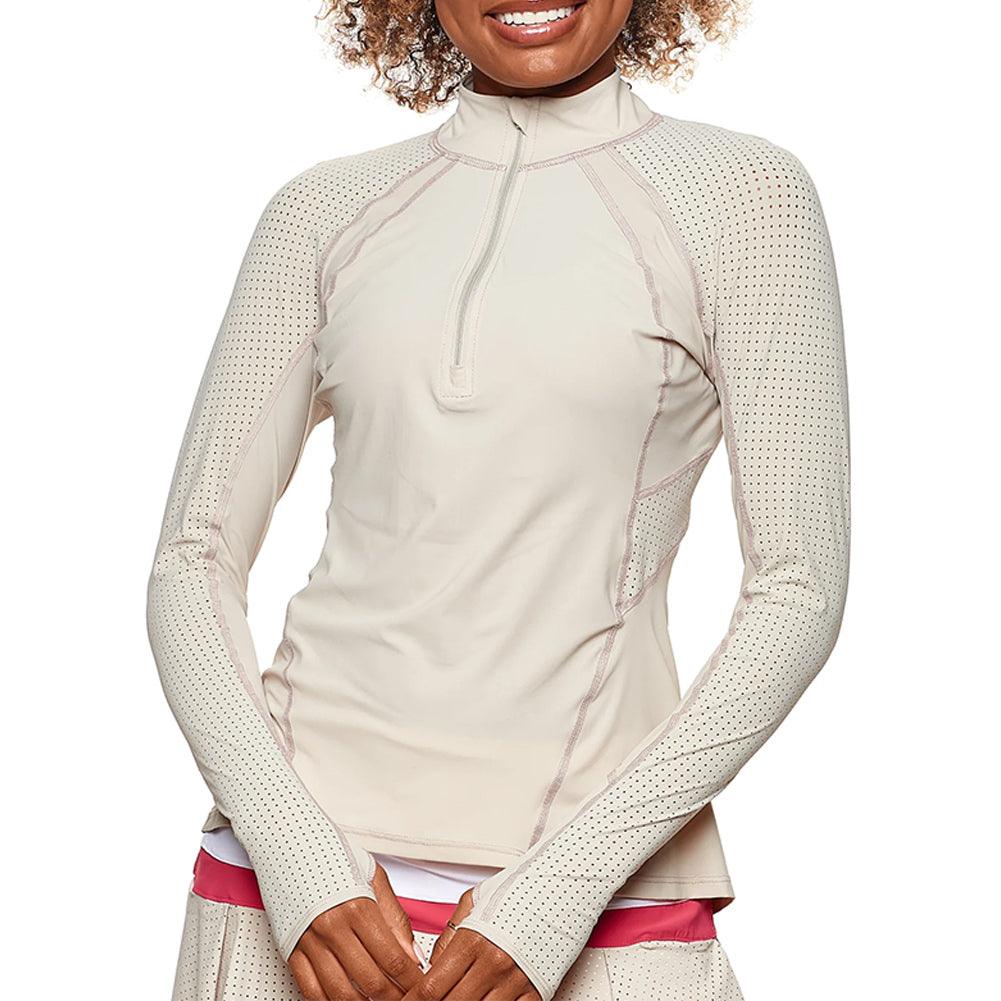 Women`s Grace 1/2 Zip Long Sleeve Tennis Top Sabia BOBBE Grey XS