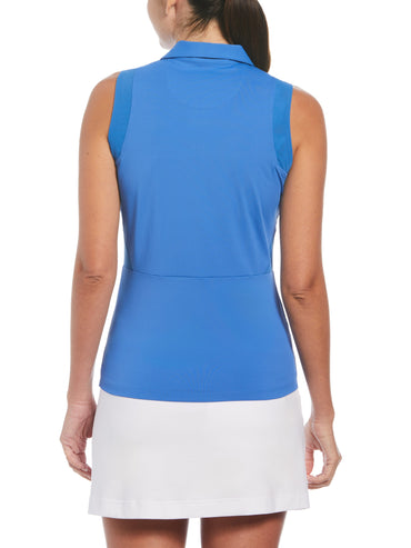 Women's 1/4 Zip Mesh Block Sleeveless Golf Polo Shirt
