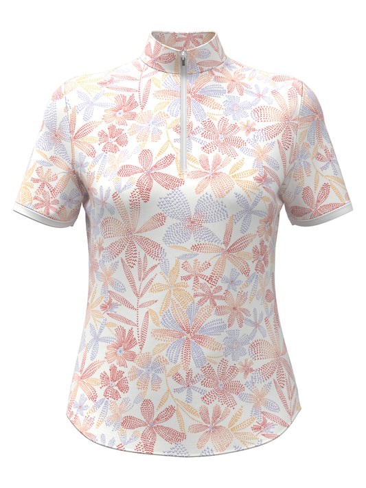Abstract Floral Print Zip Golf Polo (Bittersweet) 