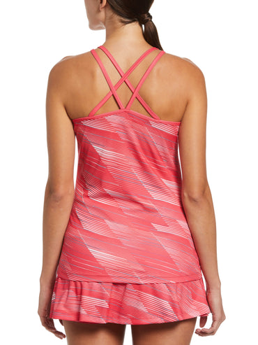 Women's Active Stripe Printed Tennis Tank Top with Criss Cross Straps