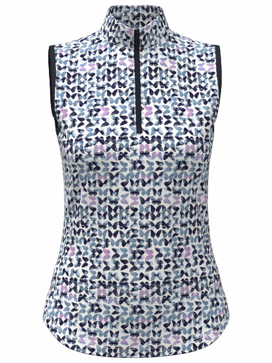 Women's Butterfly Print Zip Golf Polo