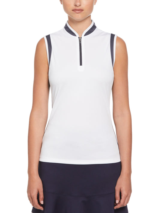 Color Block Mandarin Collar Golf Polo (Brilliant White) 