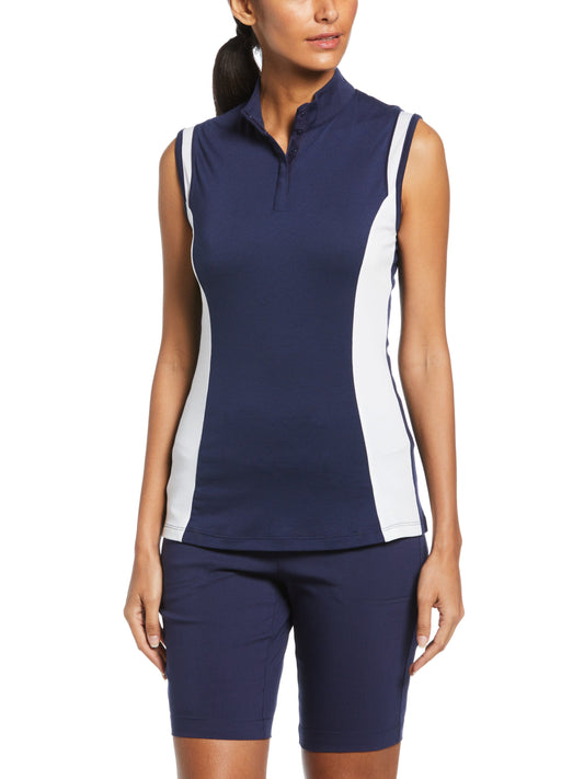 Color Block Snap Front Golf Polo with Mesh Top Detail (Peacoat) 
