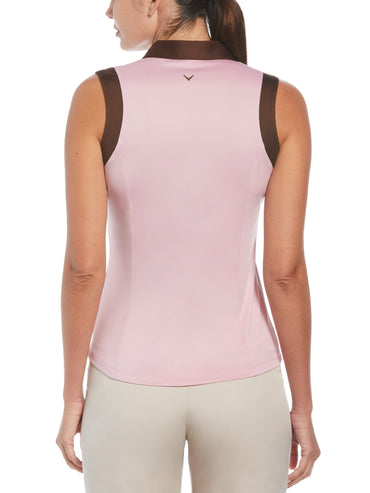Women's Color Block V-Placket Sleeveless Golf Polo Shirt