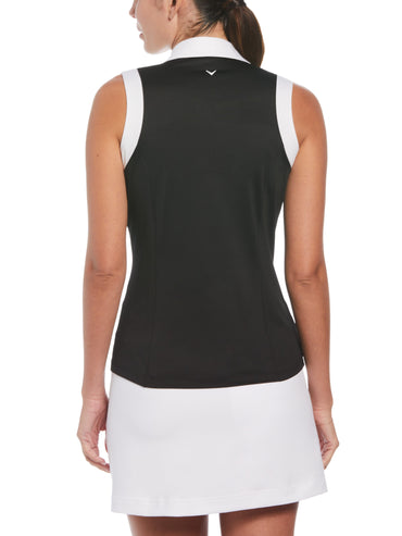 Women's Color Block V-Placket Sleeveless Golf Polo Shirt