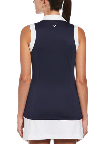 Women's Color Block V-Placket Sleeveless Golf Polo Shirt