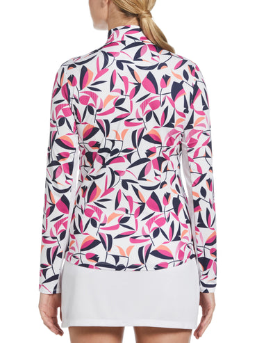 Women's Cutout Floral Print Sun Protection 1/4 Golf Shirt