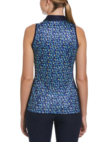 Women's Dab Printed Golf Polo with Solid Self Collar and Side Panels