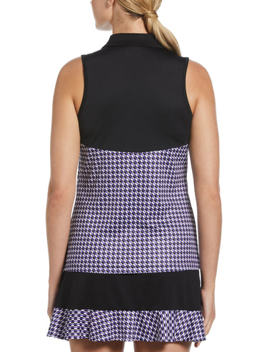 Women's Diagonal Geo Printed Polo W/ Mesh Shoulder Panels
