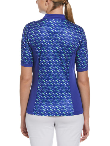 Women's Flamingo Print Golf Polo with Baseball Collar