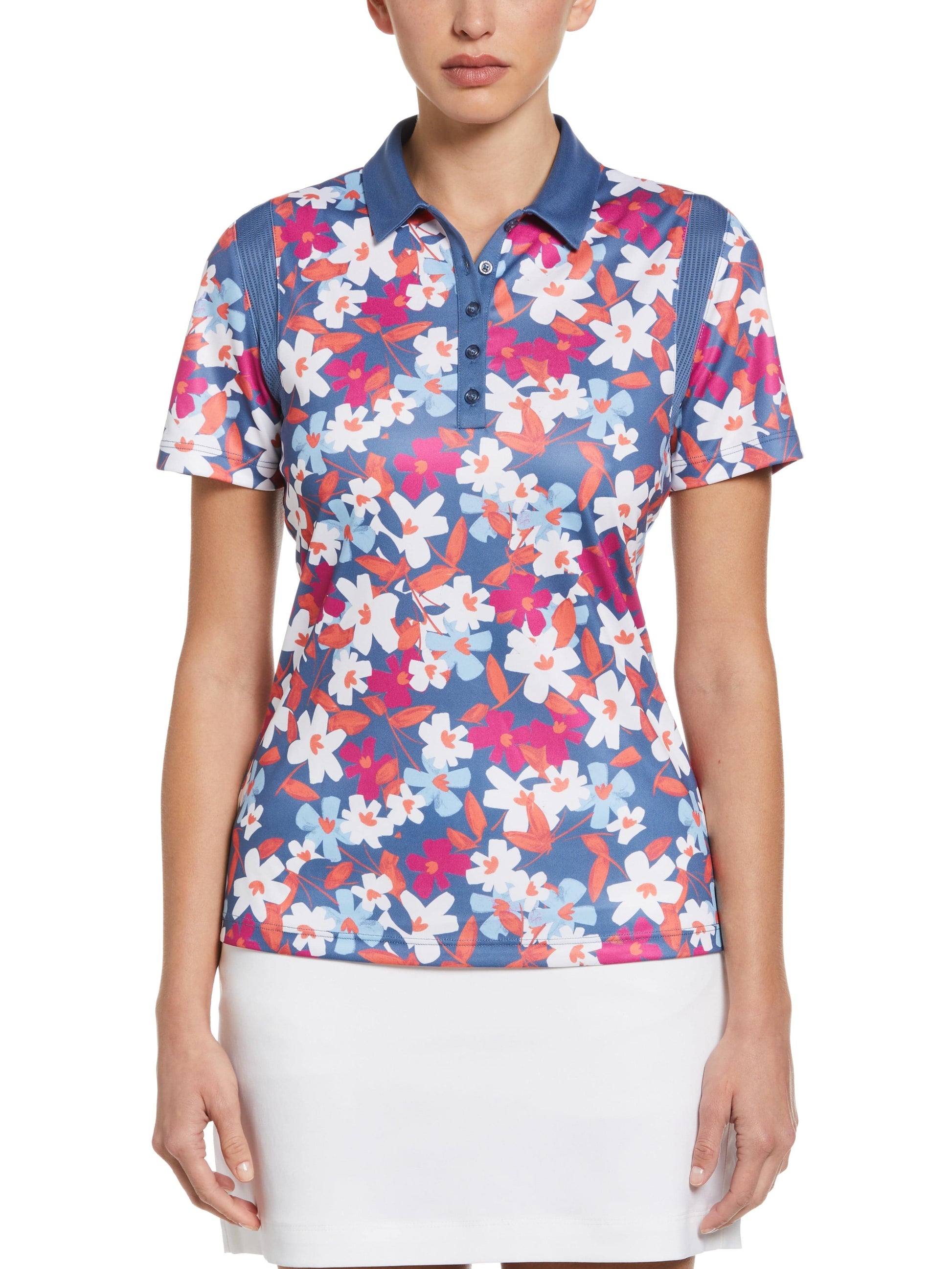 Floral Print Golf Polo with Snaps (Blue Horizon) 