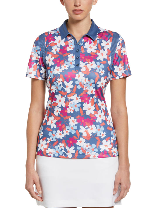 Floral Print Golf Polo with Snaps (Blue Horizon) 