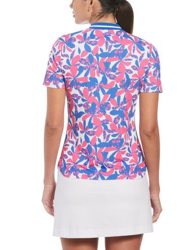 Women's Floral Print Mock Neck Golf Polo