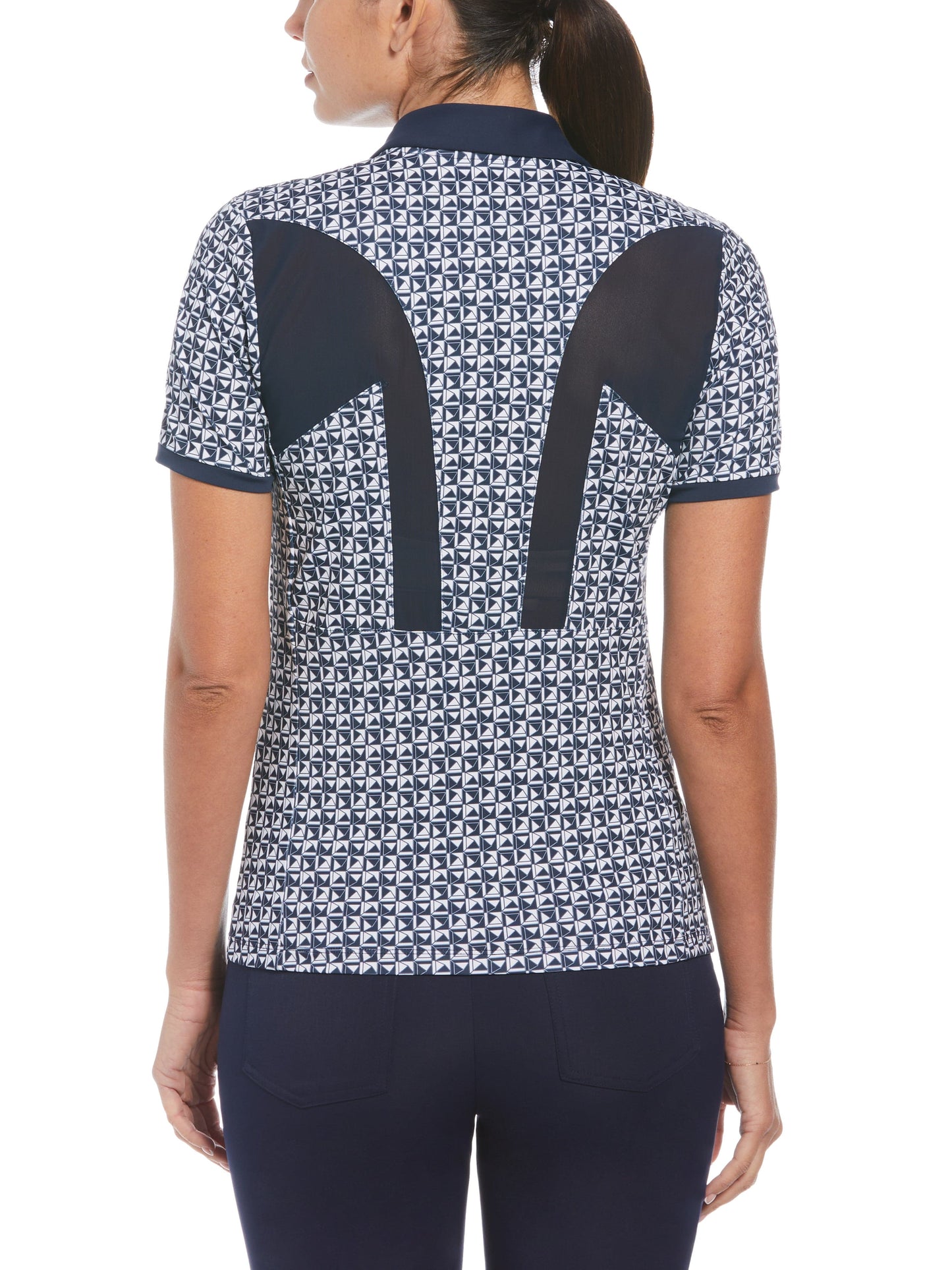 Women's Geometric Print Short Sleeve Golf Polo Shirt with Mesh Inserts