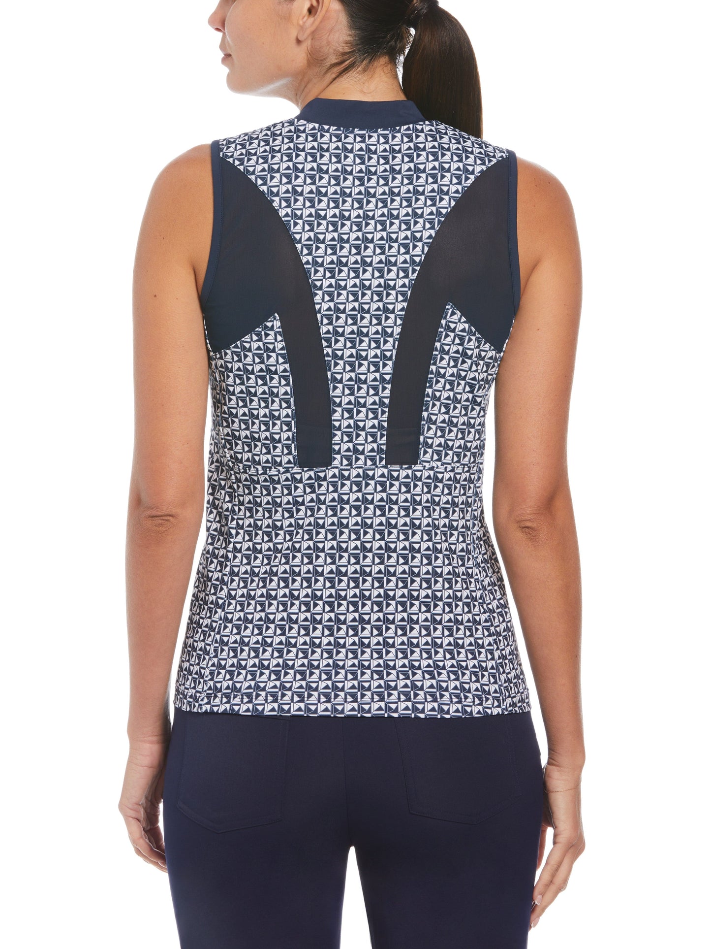 Women's Geometric Print Sleeveless Golf Polo with Mesh Back