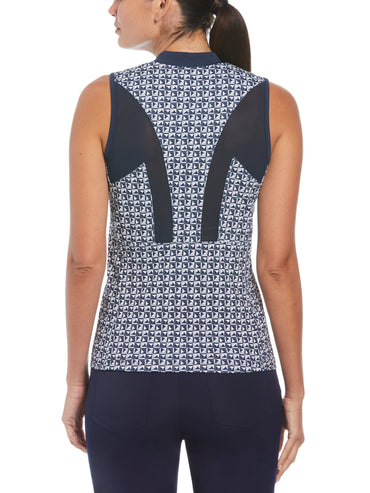 Women's Geometric Print Sleeveless Golf Polo with Mesh Back