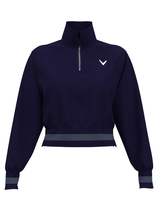 Lightweight Cropped 1/4 Zip Golf Shirt with Side Slits (Peacoat) 