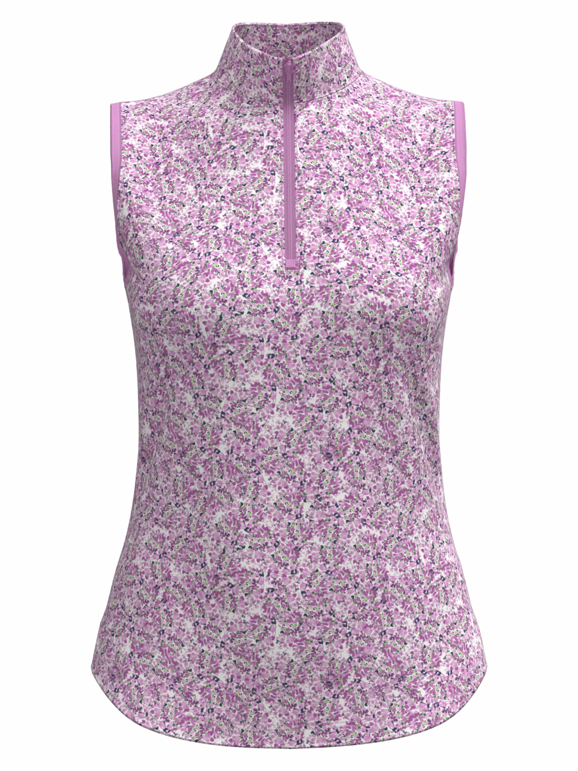 Mini Floral Print Zip Golf Polo (Orchid) 