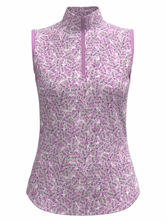 Mini Floral Print Zip Golf Polo (Orchid) 
