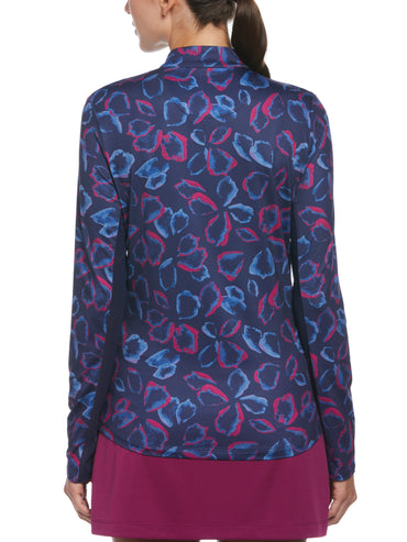 Women's Petal Print Sun Protection 1/4 Zip Golf Shirt