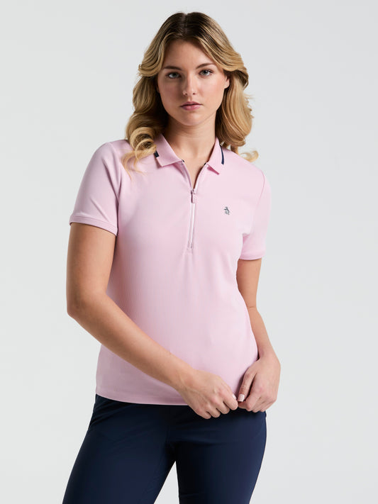 Women's Ribbed Golf Polo Shirt With Metallic Zip
