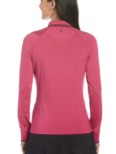 Women's Solid Long Sleeve Polo with Ribbing