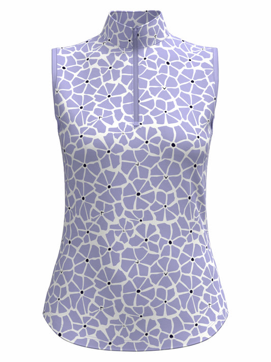 Spring Floral Print Zip Golf Polo (Spring Lavender) 