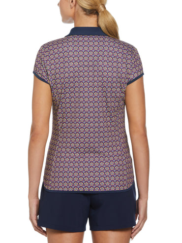Women's Sweetheart Floral Print Cap Sleeve Polo