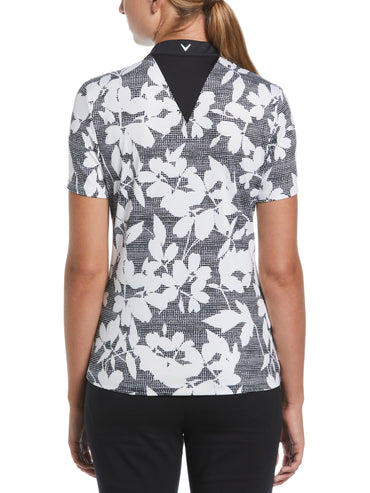 Women's Textured Abstract Floral Print Golf Polo with Snap Placket