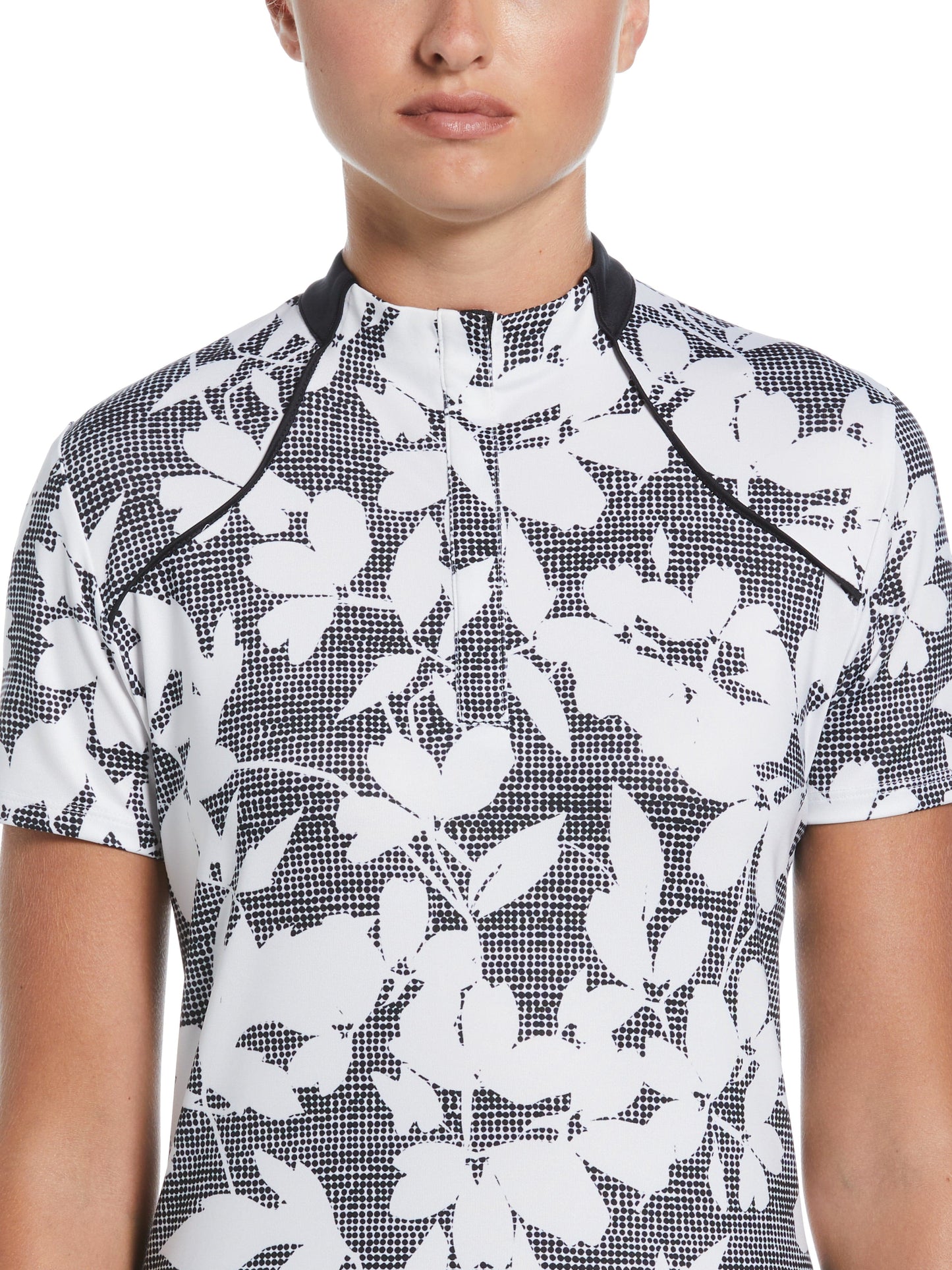 Women's Textured Abstract Floral Print Golf Polo with Snap Placket