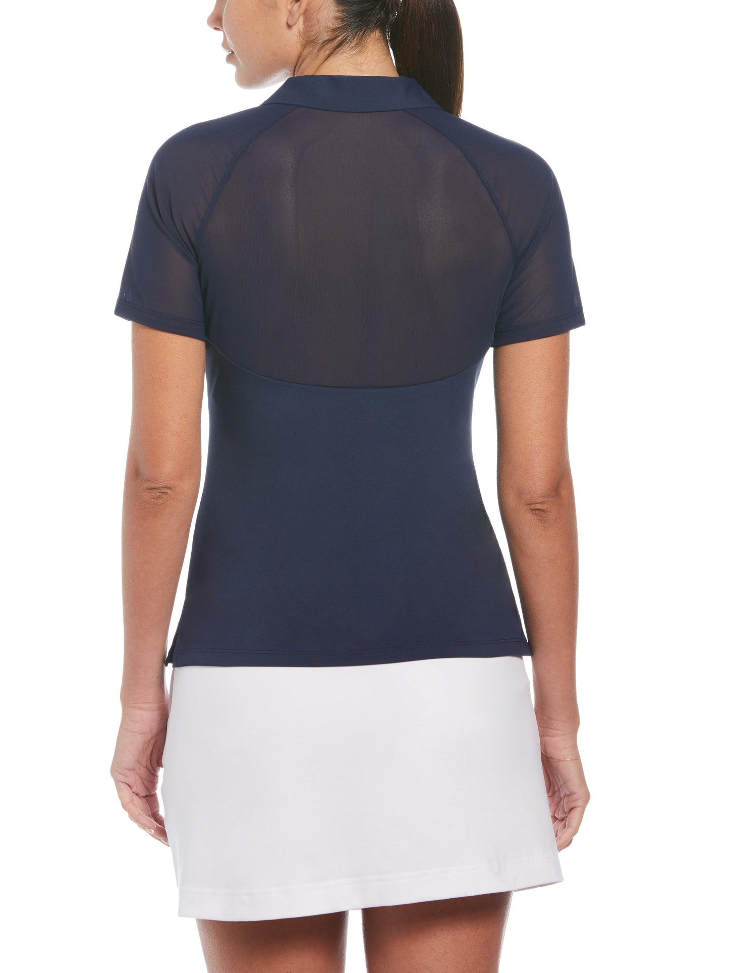 Women's V-Neck Mesh Block Short Sleeve Golf Polo Shirt with Contrast Piping