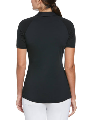 Women's Zip Front Asymetrical Mesh Golf Polo Shirt