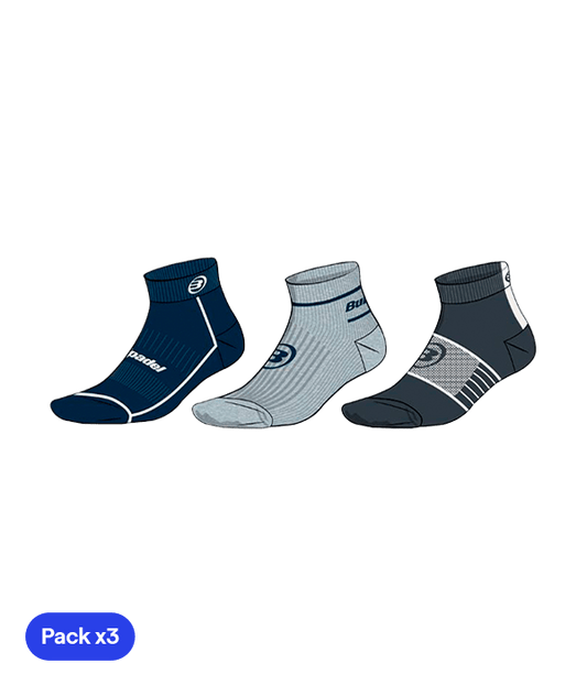 Socks Bullpadel BP254 Black/Gris/Blue Marino 2025 (Pack x3) Padel Clothes Bullpadel