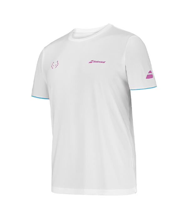 T shirt Babolat Crew Neck Blanco Logo Rosa 2025 Juan Lebrón Padel Clothes Babolat