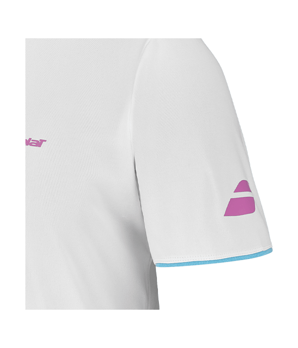 T shirt Babolat Crew Neck Blanco Logo Rosa 2025 Juan Lebrón Padel Clothes Babolat