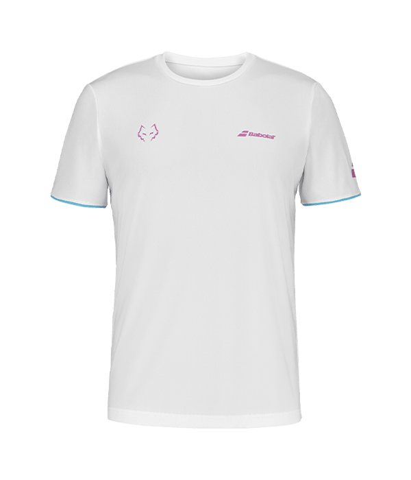 T shirt Babolat Crew Neck Blanco Logo Rosa 2025 Juan Lebrón Padel Clothes Babolat